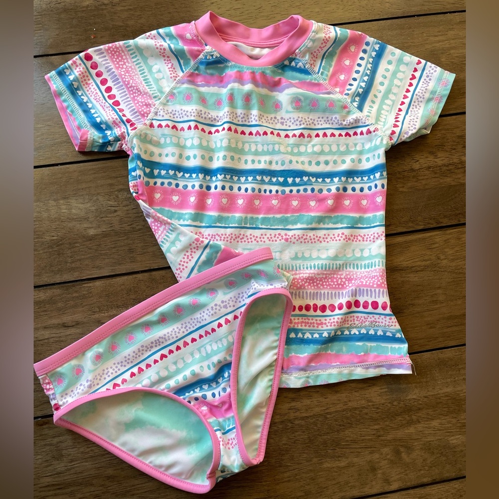 Eddie Bauer Pink and Blue Rashguard Swim Set with Sun Protection